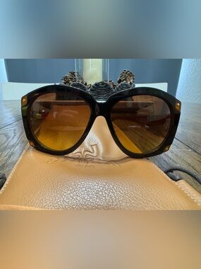 MCM Women's Oversized Black Frame Sunglasses with Amber Gradient Lenses